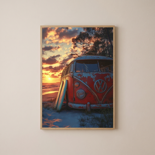 Van in Time Wall Art Print — Vintage Camper Van Travel Poster