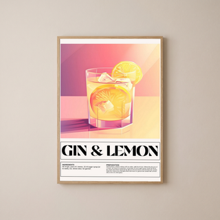 Gin & Lemon Wall Art Print — Classic Cocktail Poster