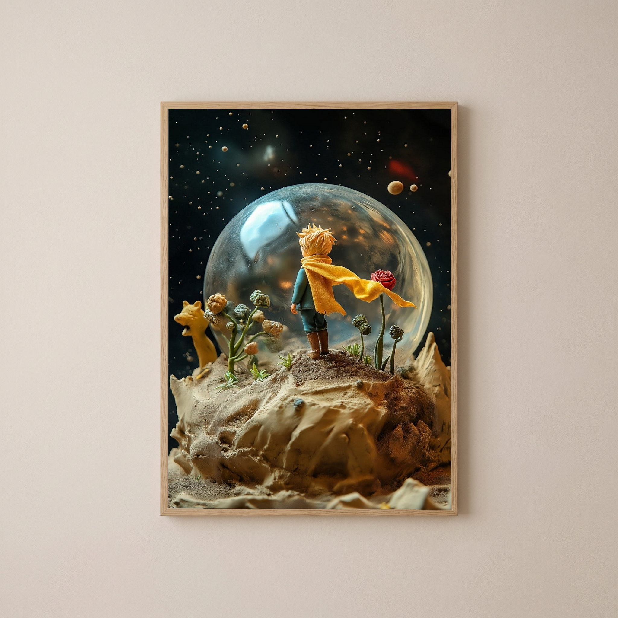The Little Prince in a Snow Globe Wall Art Print — Saint-Exupéry Tribute Poster