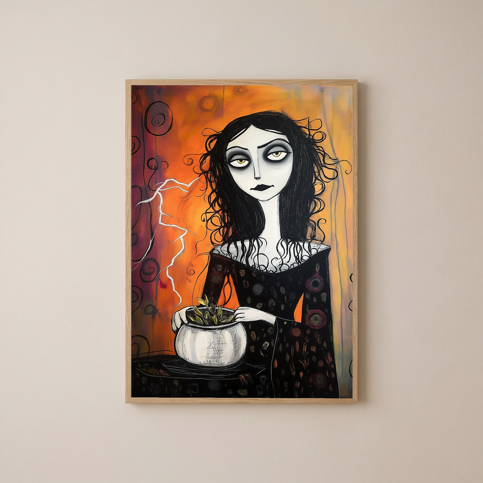 Gothic Gardener Wall Art Print — Dark Botanical Portrait Poster