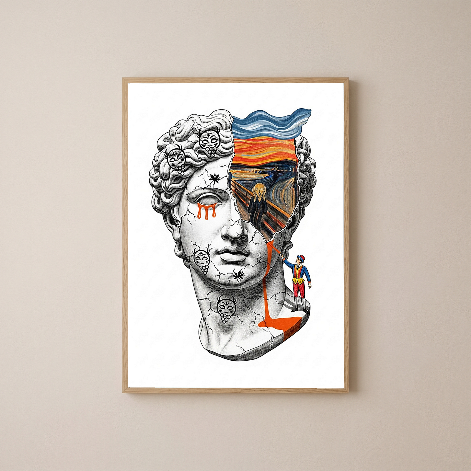 The Scream David — Surreal Renaissance Bust Wall Art Print