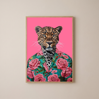 Floral Leopard Wall Art Print — Botanical Animal Poster