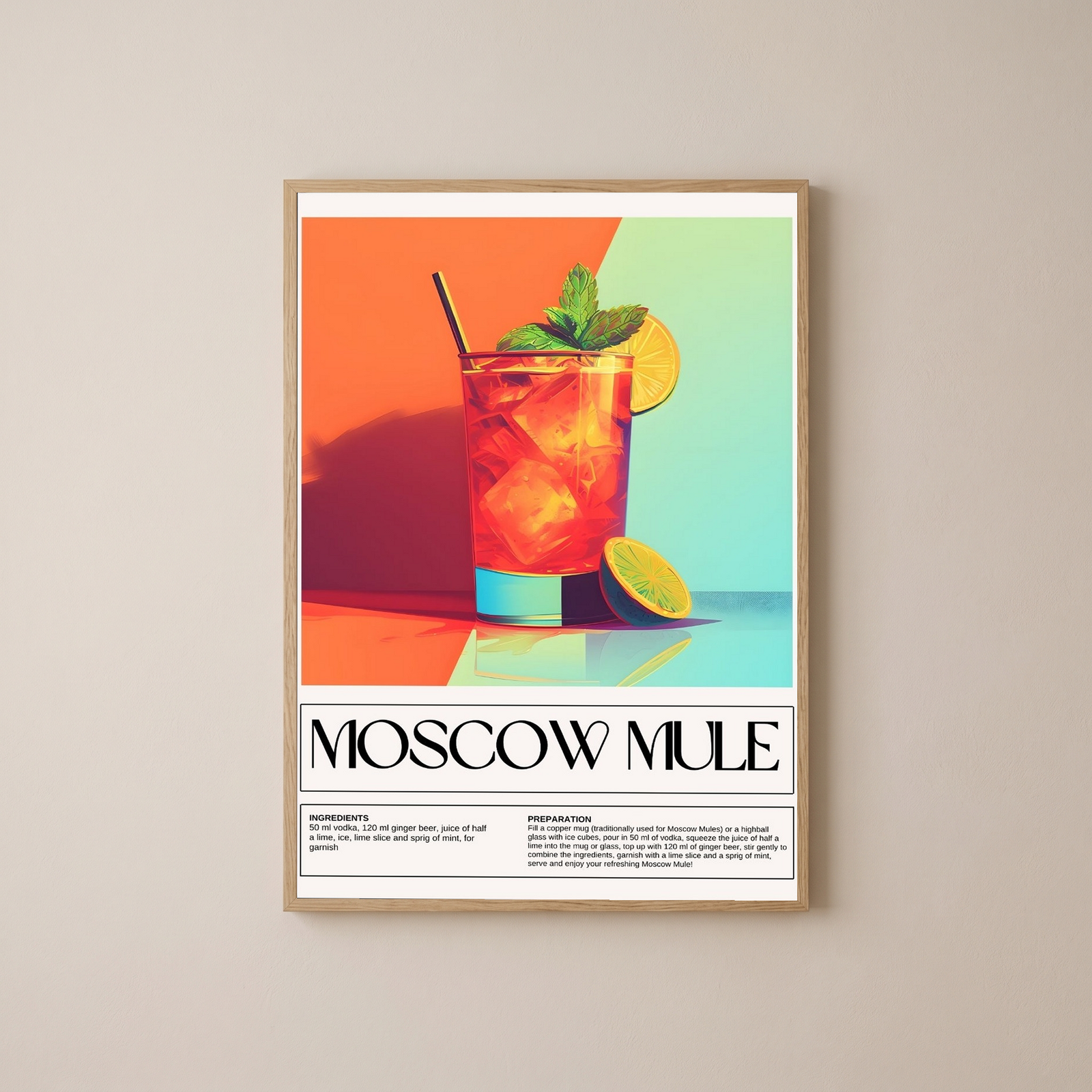Moscow Mule Wall Art Print — Classic Vodka Ginger Cocktail Poster