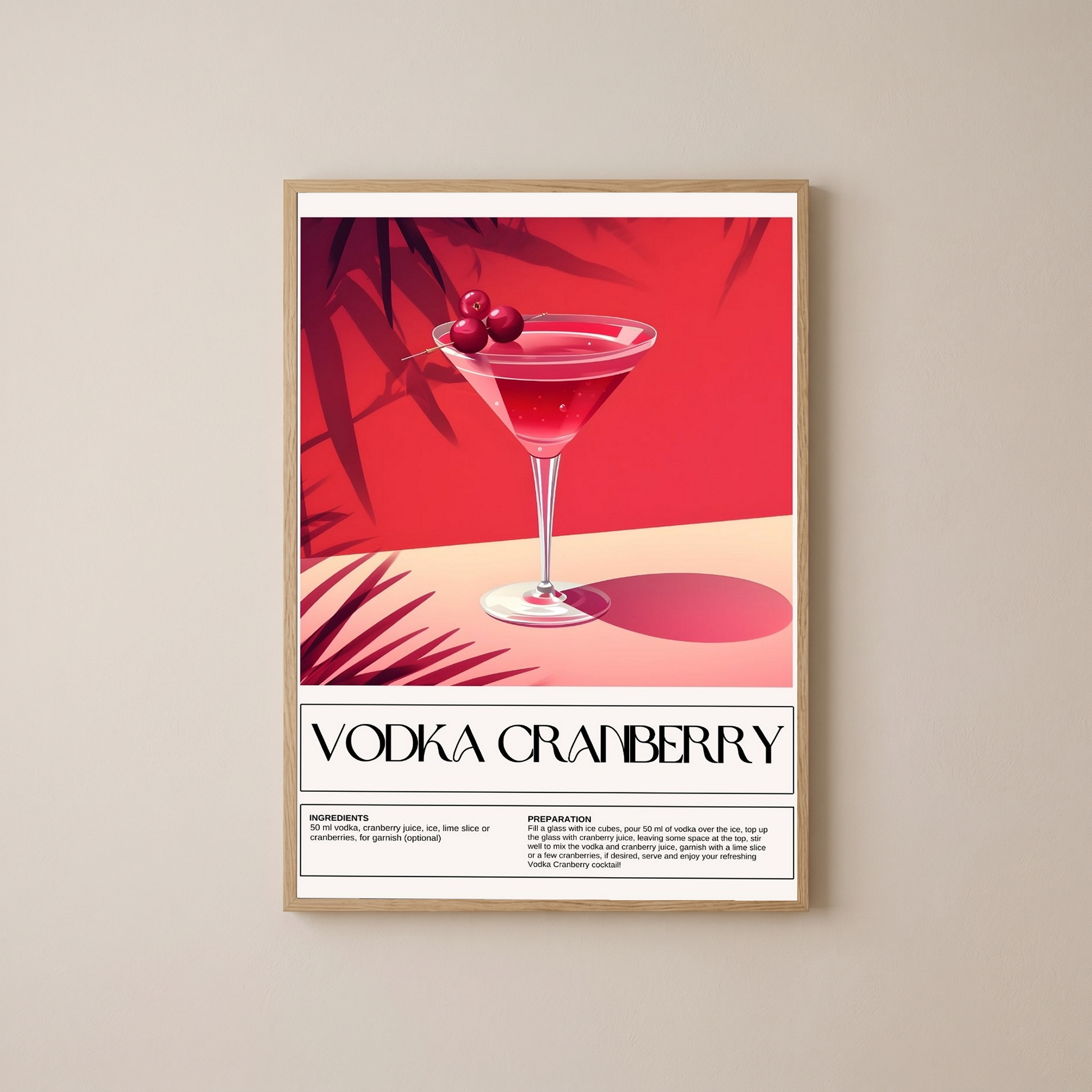 Vodka Cranberry Wall Art Print — Classic Pink Cocktail Poster