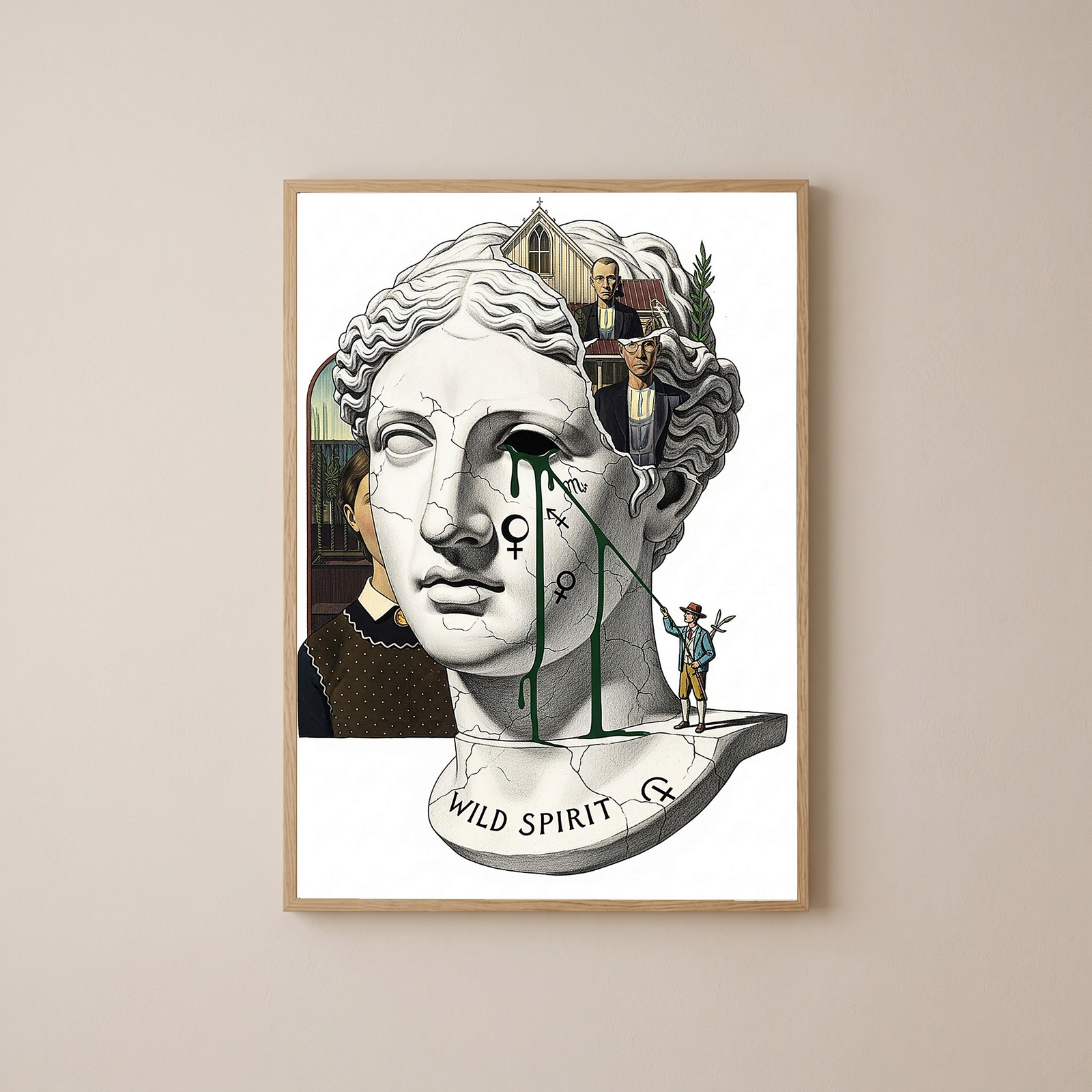 Wild Spirit American Gothic — Surreal Grant Wood Wall Art Print