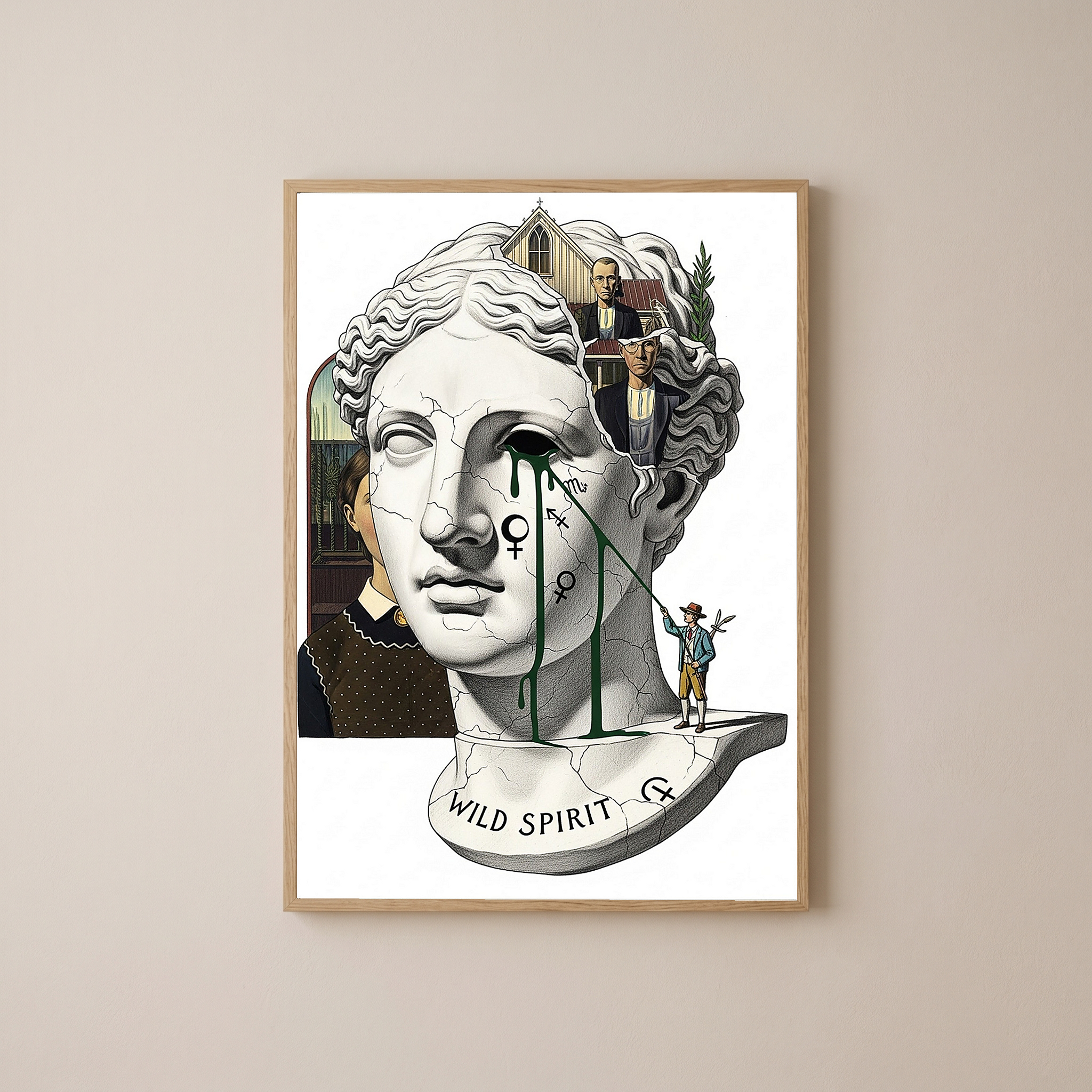 Wild Spirit American Gothic — Surreal Grant Wood Wall Art Print