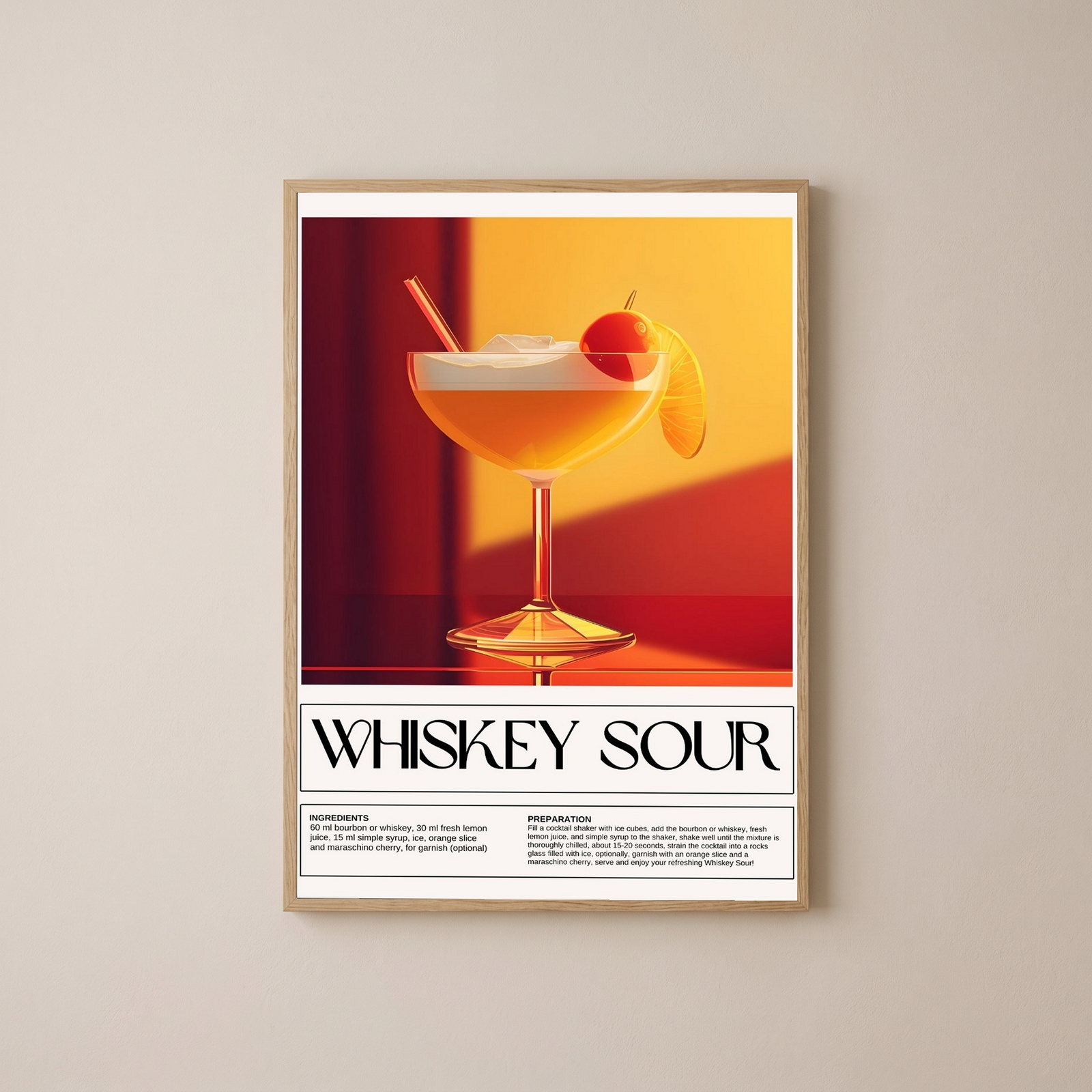 Whiskey Sour Wall Art Print — Classic Bourbon Cocktail Poster