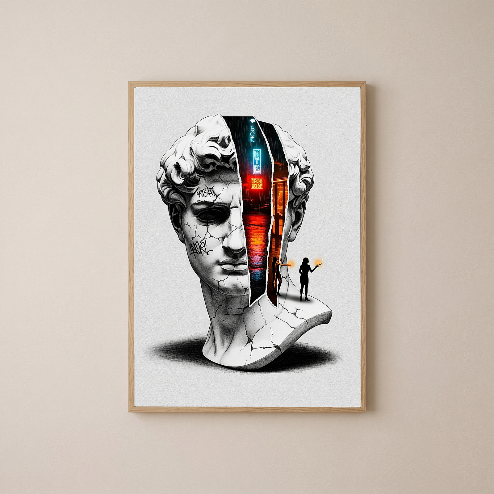 Neon Noir — Surreal David Bust Wall Art Print