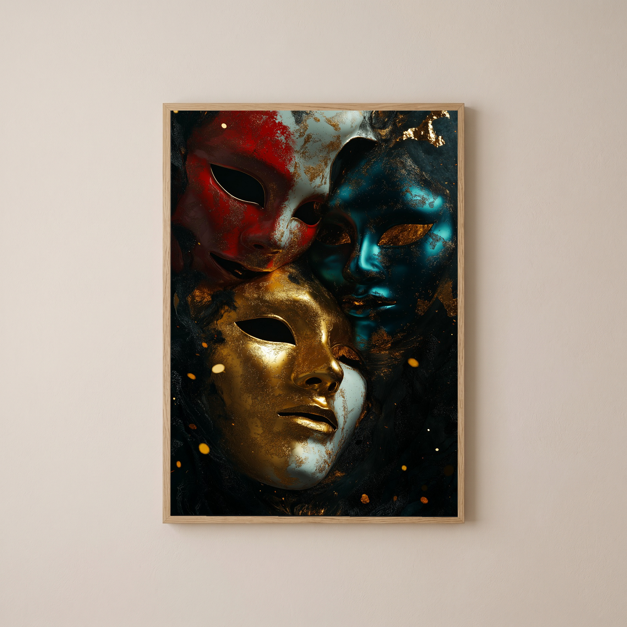 Chromatic Masks Wall Art Print — Mystical Three Masks Poster