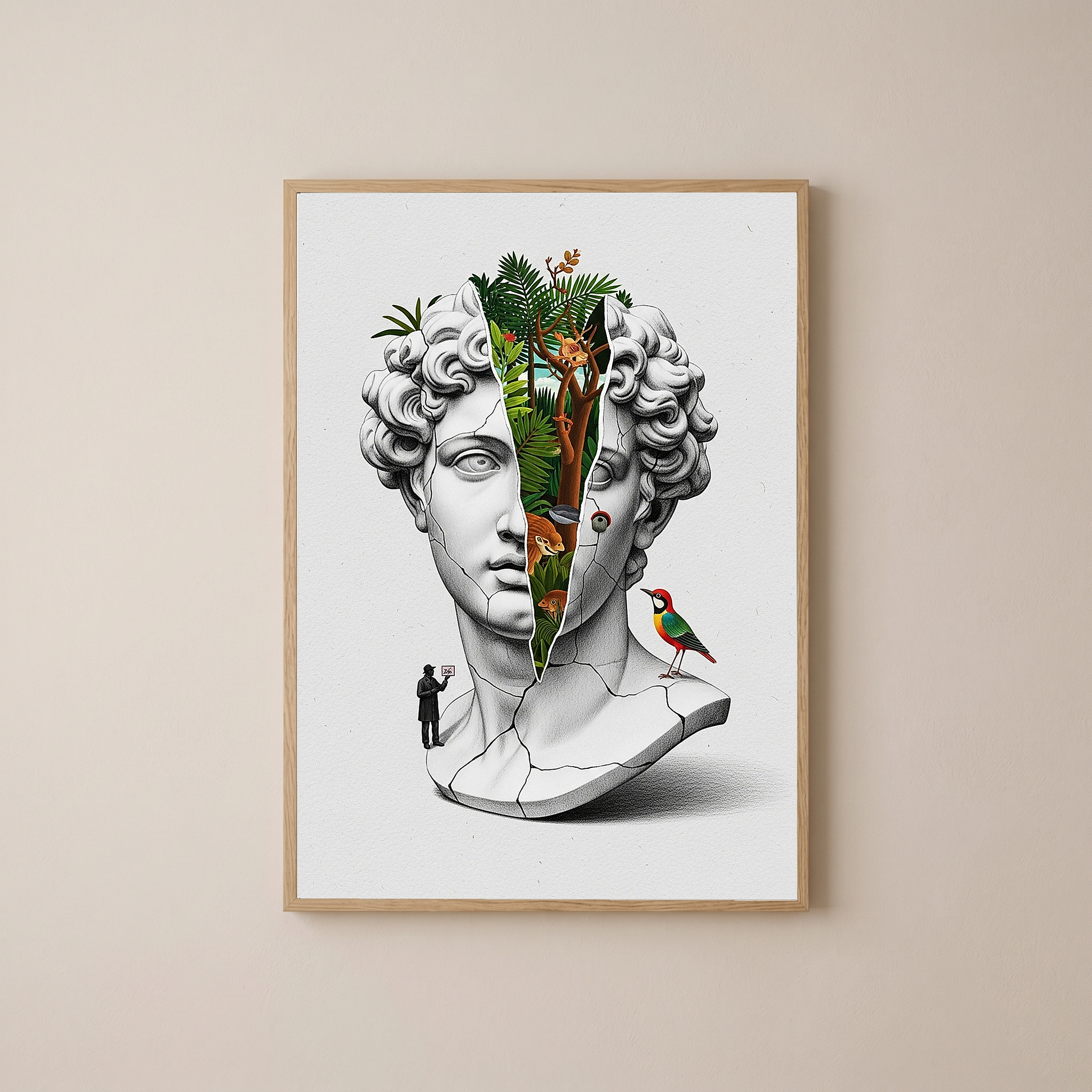 Nature Collage — Surreal Apollo Bust Wall Art Print