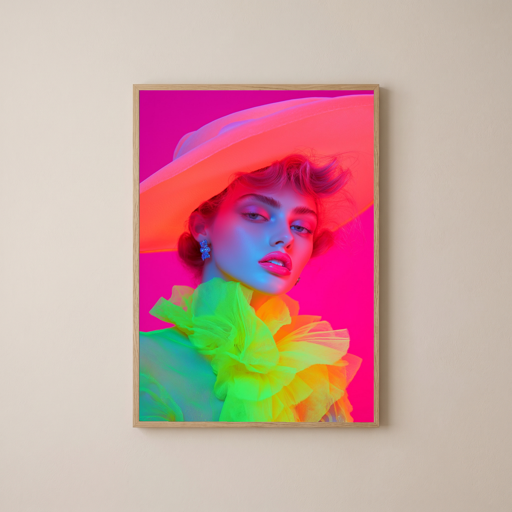 Hat and Hues Wall Art Print — Neon Pop Portrait Poster