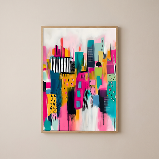 Neon Cityscape Wall Art Print — Urban Skyline Poster