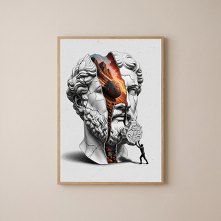 Sisyphus Eternal Struggle — Surreal Heracles Bust Wall Art Print