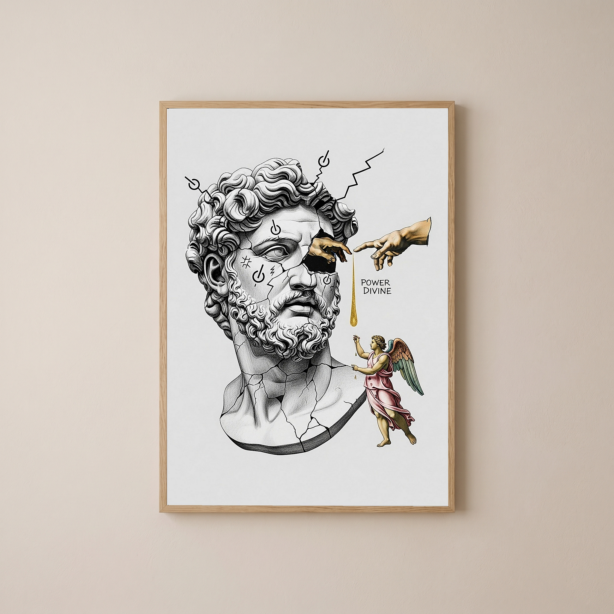 Power Divine — Zeus Meets Michelangelo's Creation of Adam Wall Art Print