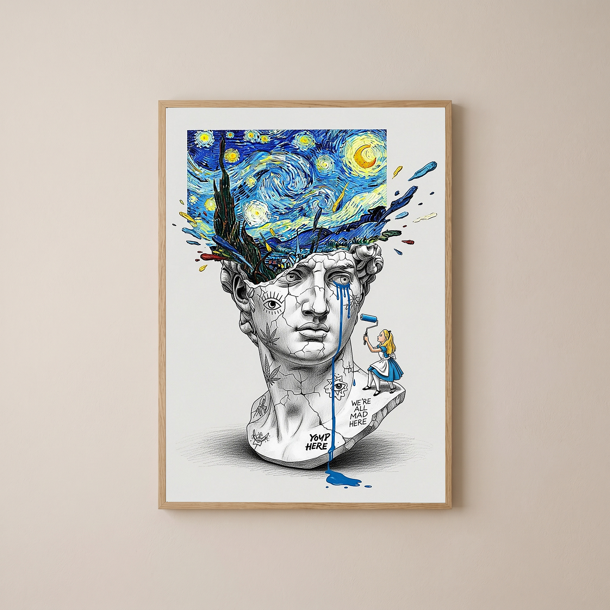 We're All Mad Here Van Gogh — Surreal Self-Portrait Wall Art Print