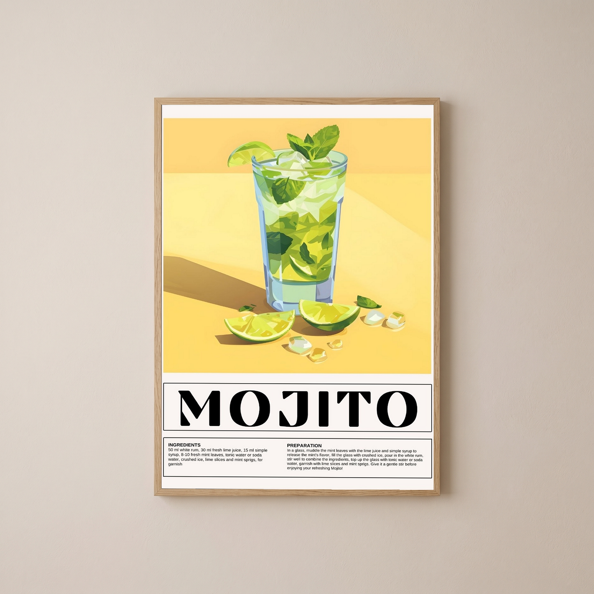 The Mojito Wall Art Print — Classic Cuban Rum Cocktail Poster