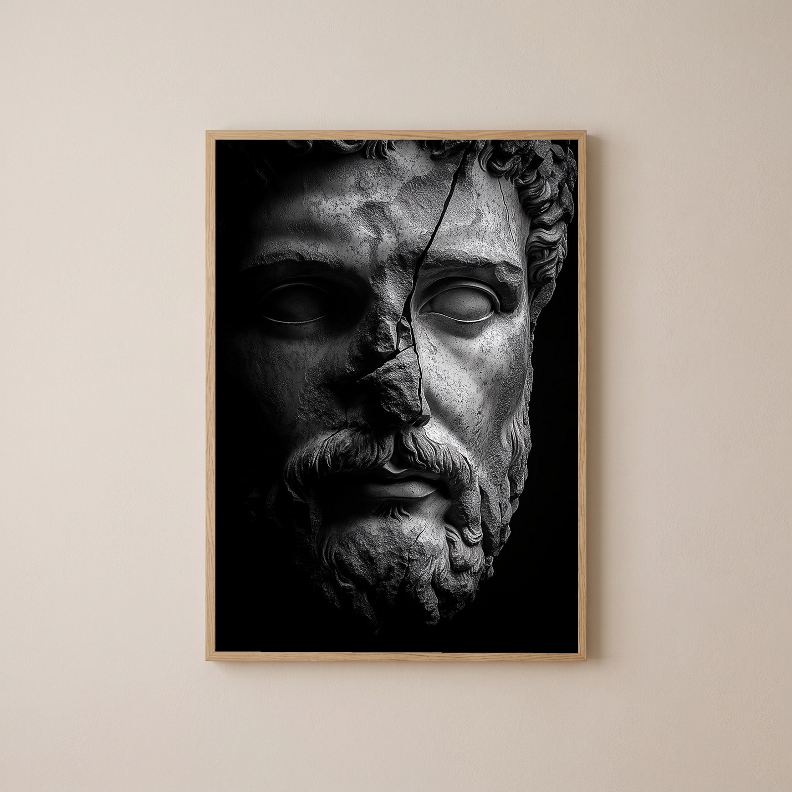 Stone Guardian Wall Art Print — Ancient Sculpted Face Poster