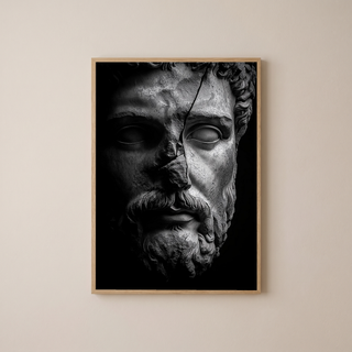 Stone Guardian Wall Art Print — Ancient Sculpted Face Poster