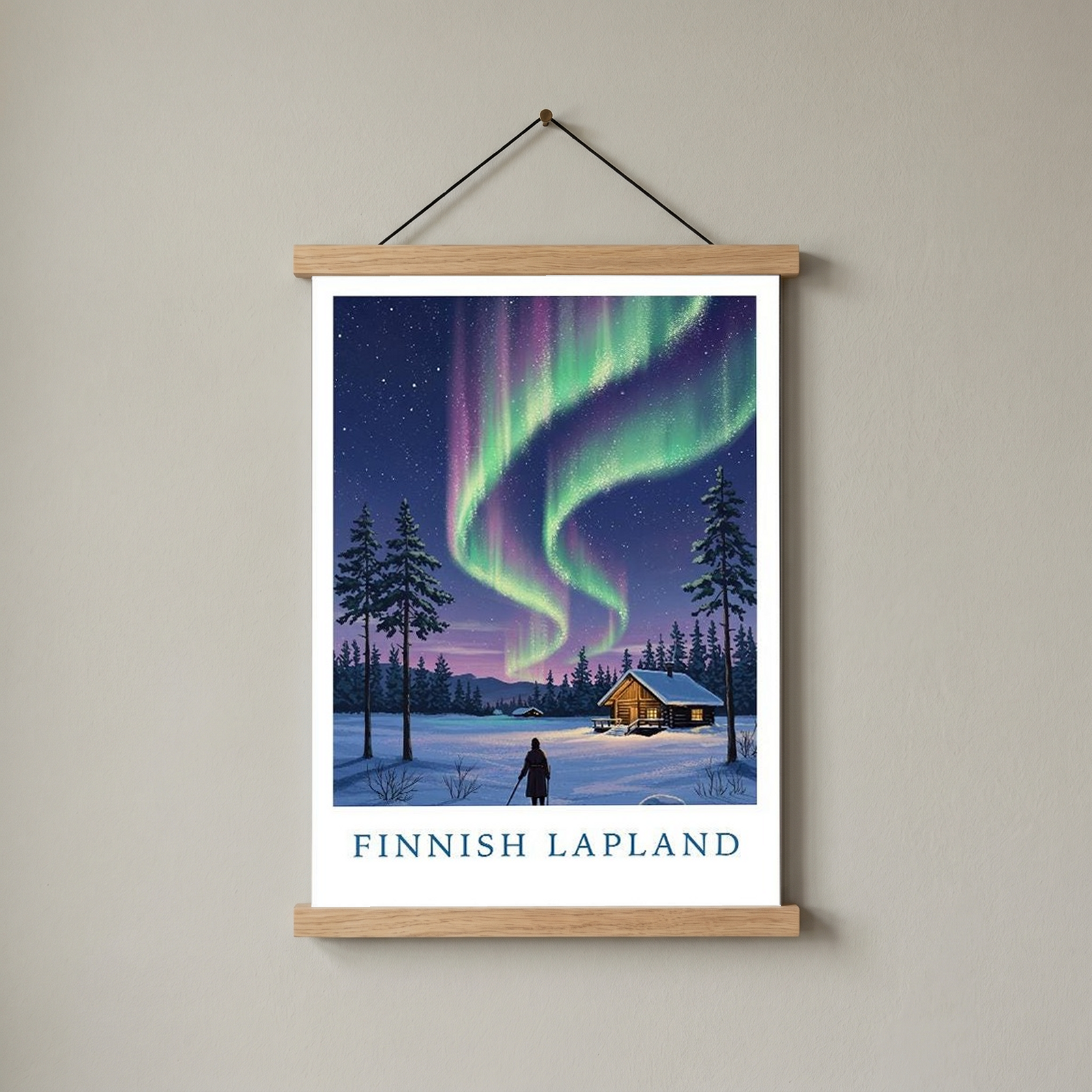 Finnish Lapland — Northern Lights Cabin Winter Wall Art Print