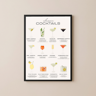 Classic Cocktails Wall Art Print — Vintage Bar Menu Poster