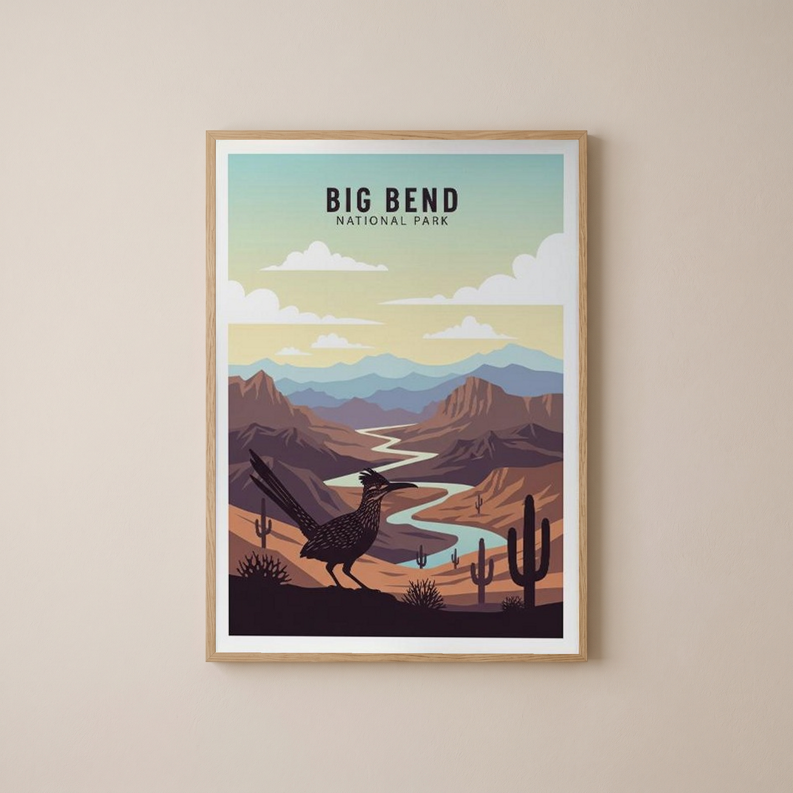 Big Bend National Park Poster — Vintage Texas Roadrunner Rio Grande Print