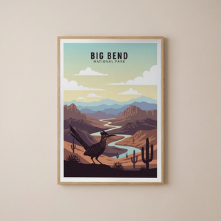 Big Bend National Park Poster — Vintage Texas Roadrunner Rio Grande Print