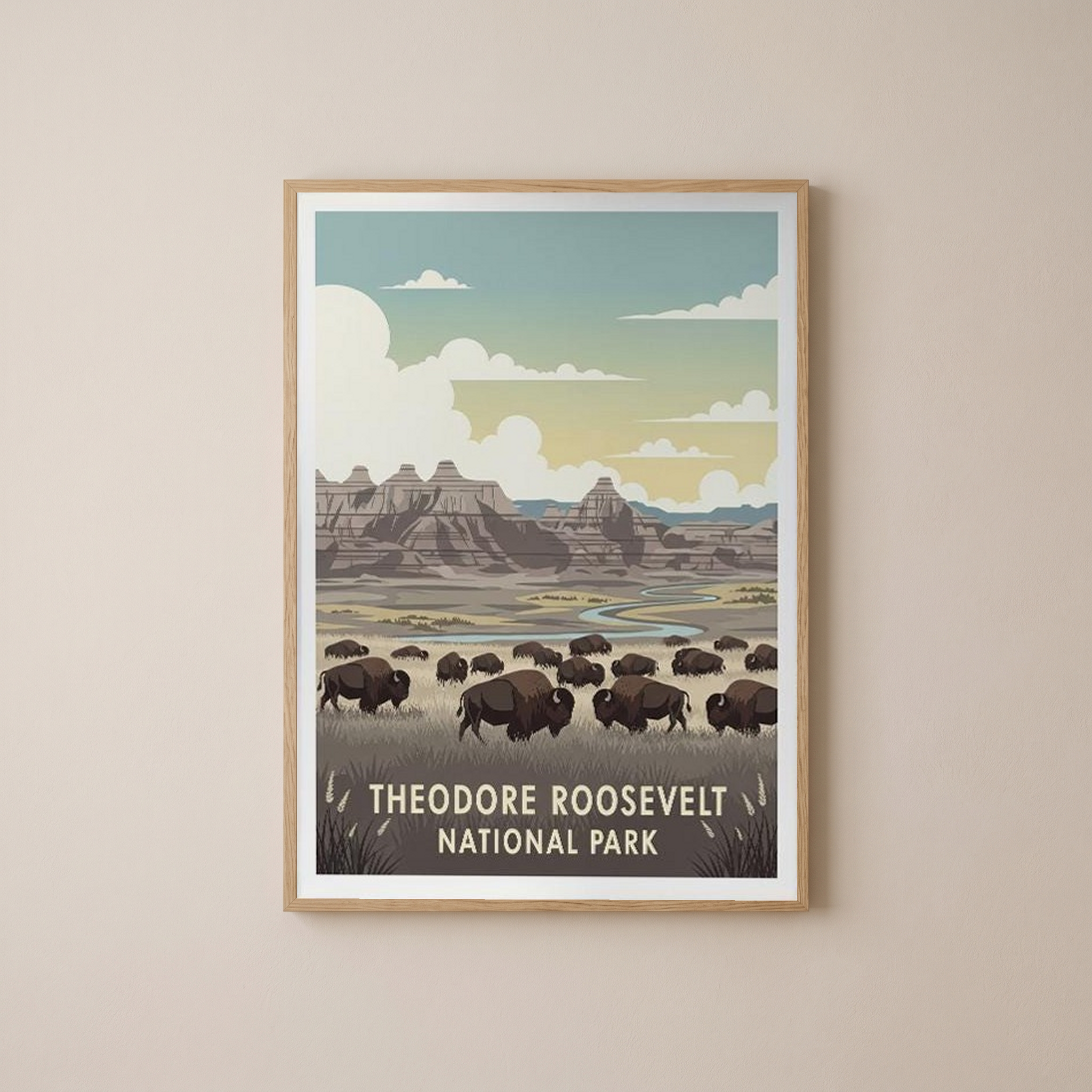 Theodore Roosevelt National Park Poster — Vintage Bison Badlands Art