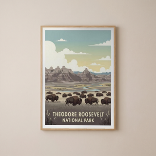 Theodore Roosevelt National Park Poster — Vintage Bison Badlands Art