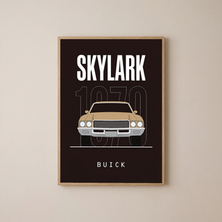 Buick Skylark 1970 Minimalist Poster — Tan on Espresso Muscle Car Line Art