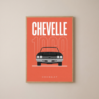 Chevrolet Chevelle 1969 Minimalist Poster — Coral Convertible Muscle Line Art