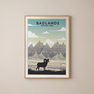 Badlands National Park Poster — Vintage Bighorn Sheep South Dakota Print