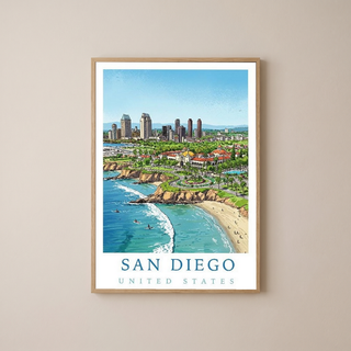 San Diego Travel Poster — Coastal Skyline Cabrillo Beach Print