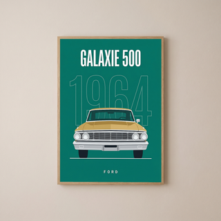 Ford Galaxie 500 1964 Minimalist Poster — Teal Full-Size Classic Line Art