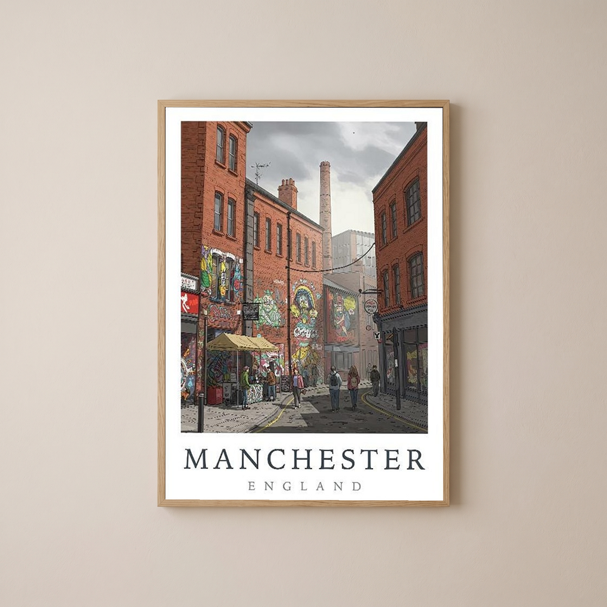 Manchester England Travel Poster — Northern Quarter Street Art Print
