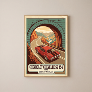 Chevrolet Chevelle SS 454 1970 V9 Stone Tunnel Poster — Vintage Muscle Mountain Pass