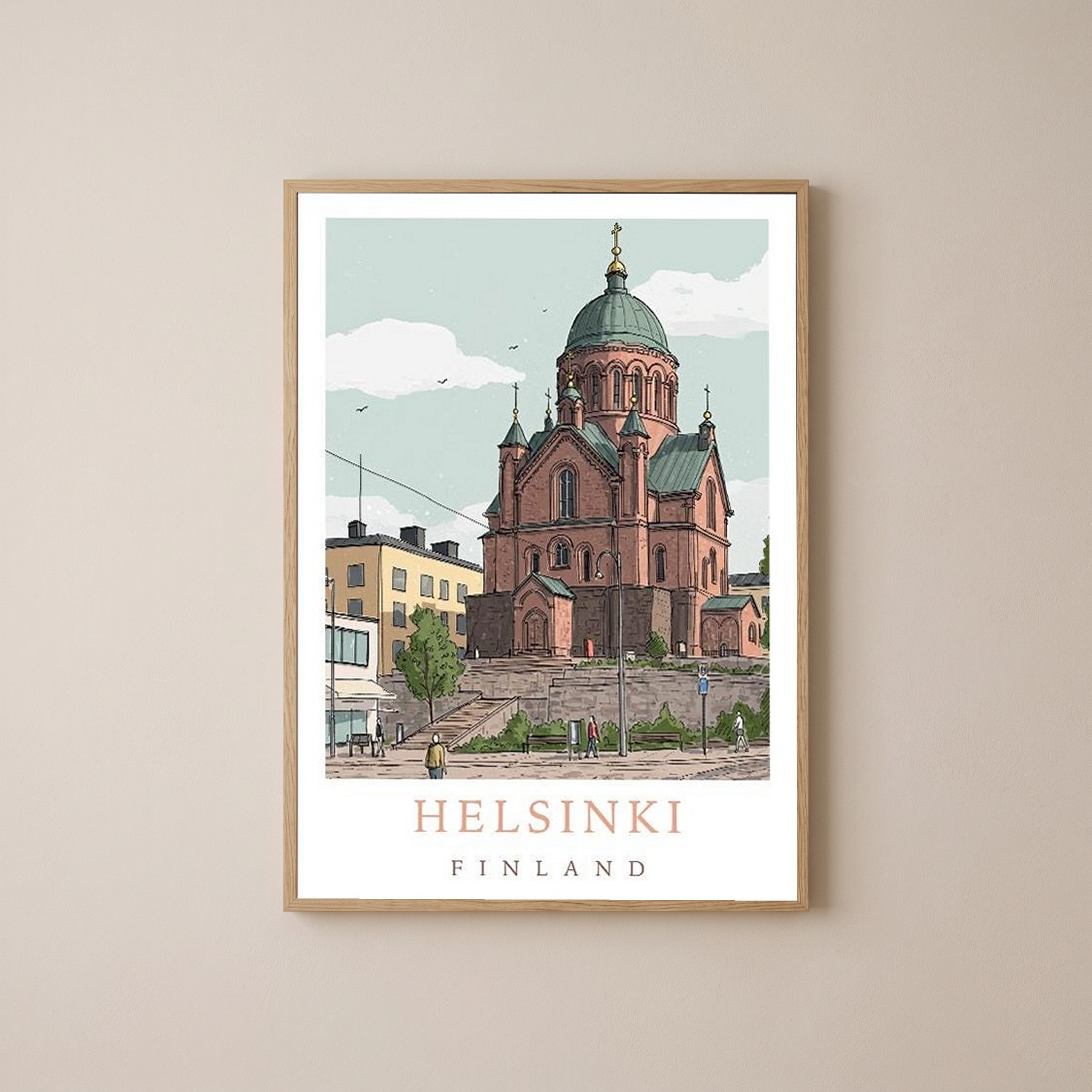 Helsinki Finland Travel Poster — Uspenski Cathedral Nordic City Print
