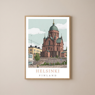 Helsinki Finland Travel Poster — Uspenski Cathedral Nordic City Print