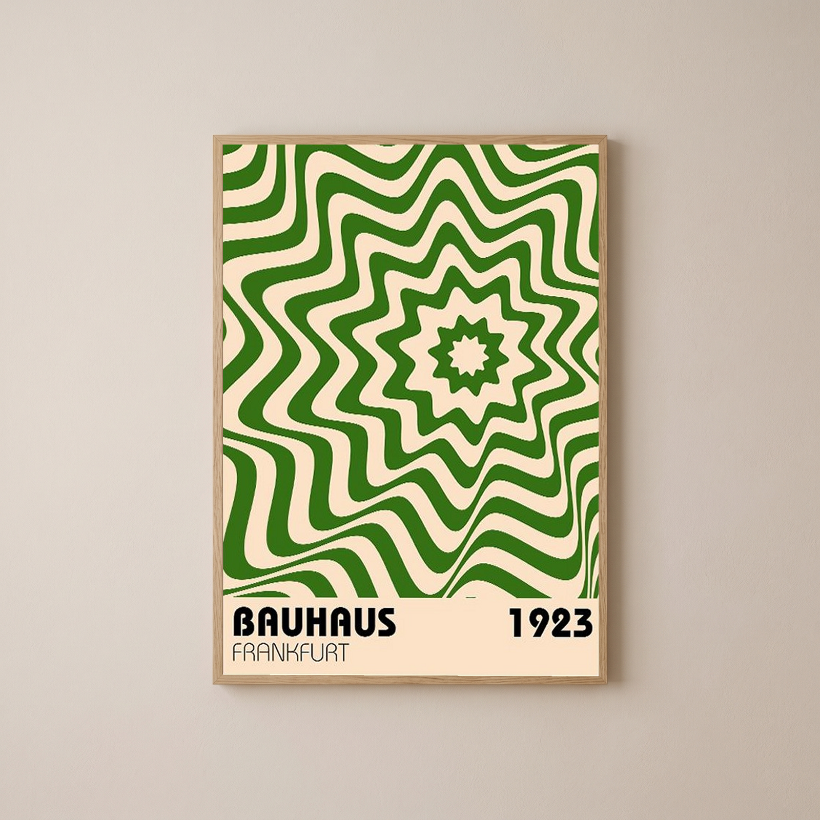 Bauhaus Frankfurt 1923 Poster - Green Geometric Wavy Star Print
