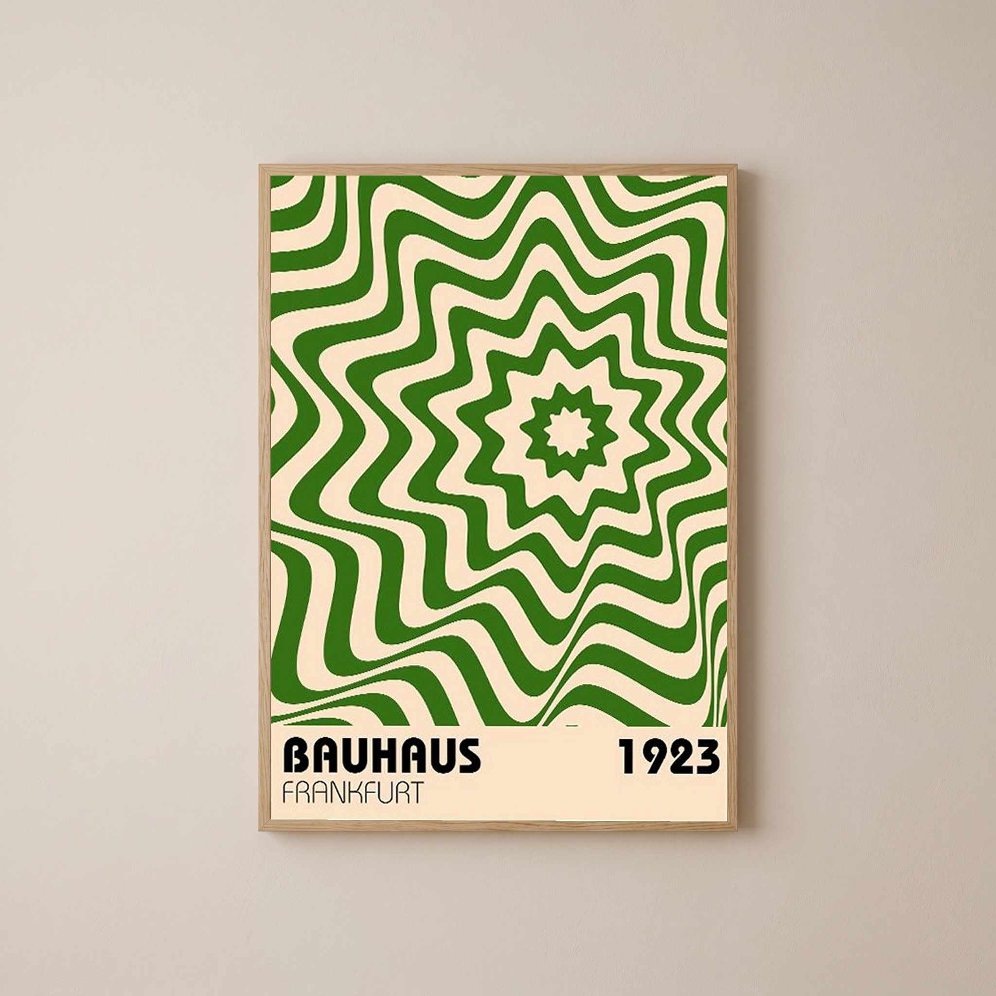 Bauhaus Frankfurt 1923 Poster - Green Geometric Wavy Star Print