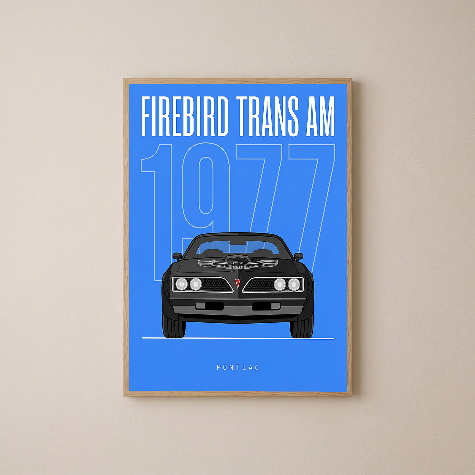 Pontiac Firebird Trans Am 1977 V2 Royal Blue Minimalist Poster — Bandit Muscle Line Art