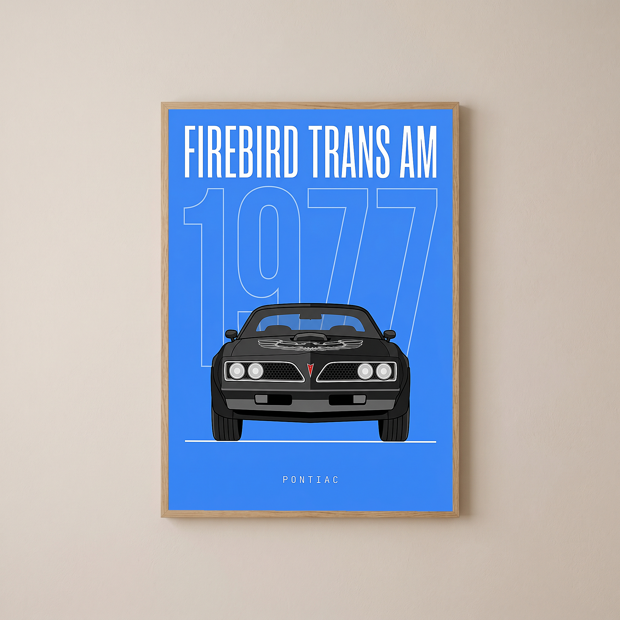 Pontiac Firebird Trans Am 1977 V2 Royal Blue Minimalist Poster — Bandit Muscle Line Art