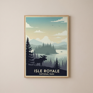 Isle Royale National Park Poster — Vintage Michigan Moose Lake Superior Print