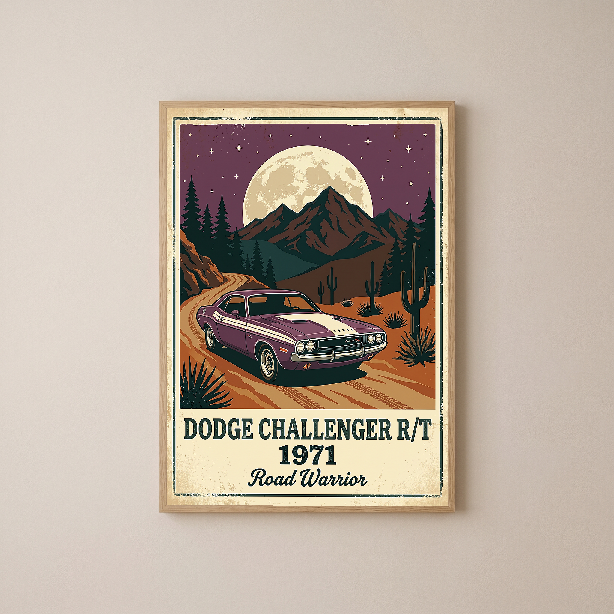 Dodge Challenger R/T 1971 Poster — Vintage Muscle Car Desert Moon Print