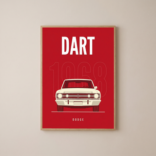Dodge Dart 1968 Minimalist Poster — Ivory on Cherry Red Muscle Line Art
