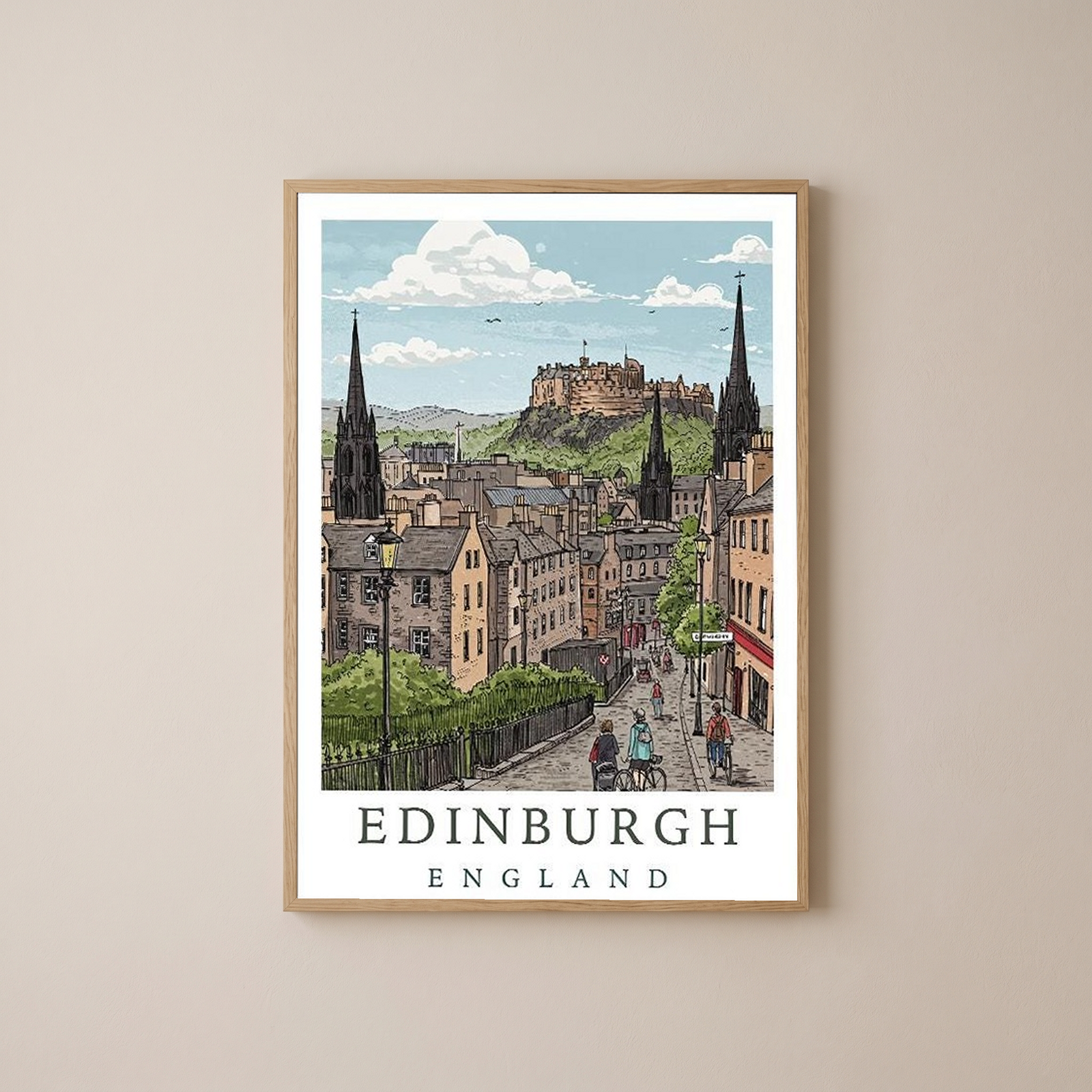 Edinburgh Scotland Travel Poster — Castle Royal Mile Old Town Print