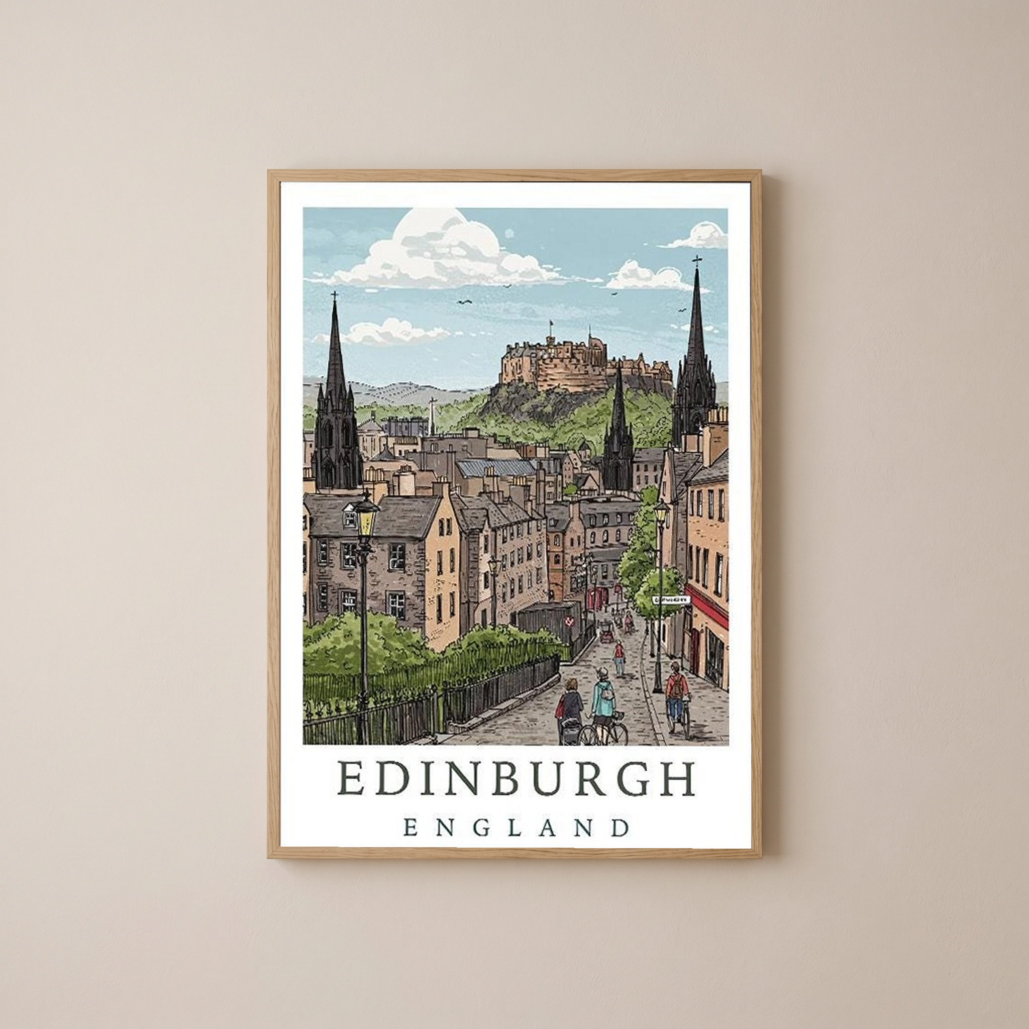 Edinburgh Scotland Travel Poster — Castle Royal Mile Old Town Print