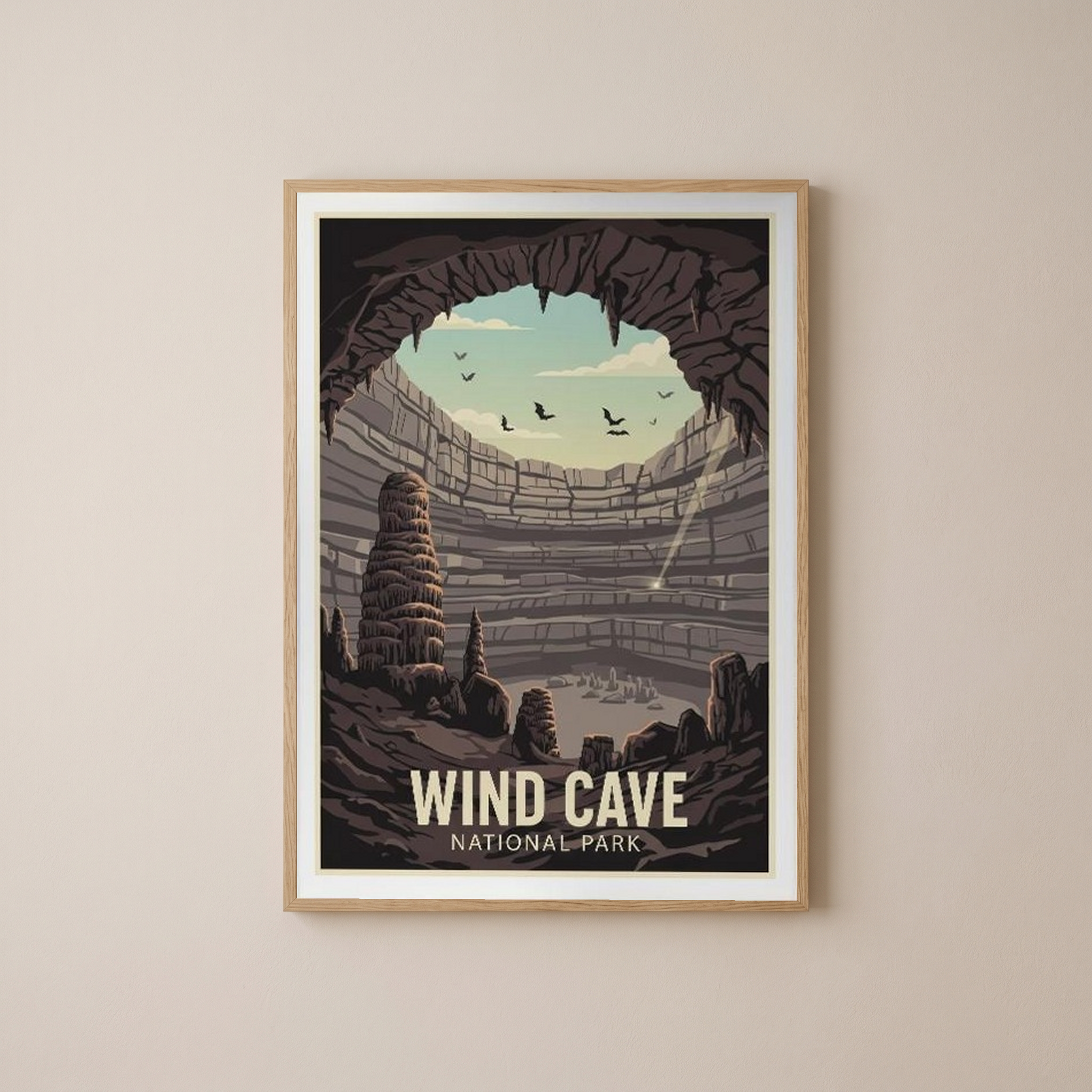 Wind Cave National Park Poster — Vintage South Dakota Cave Bat Print