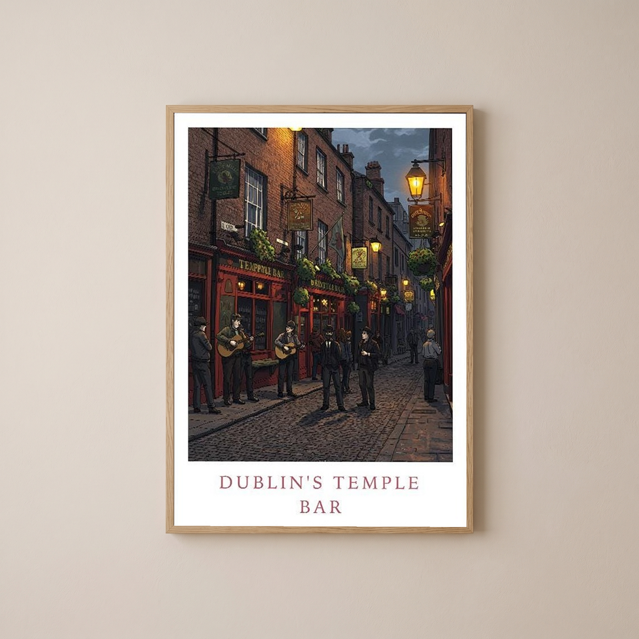 Dublin Ireland Travel Poster — Temple Bar Irish Pub Buskers Night Print