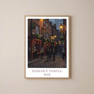 Dublin Ireland Travel Poster — Temple Bar Irish Pub Buskers Night Print
