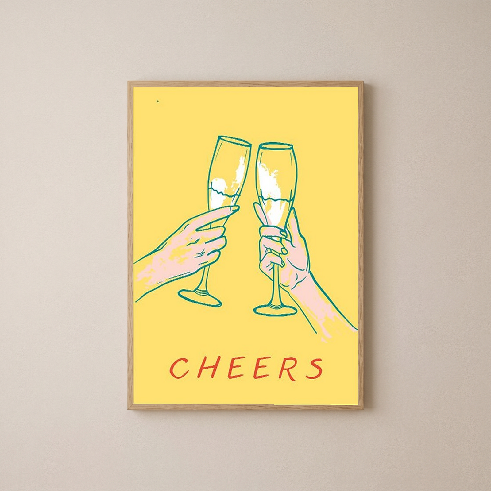 Cheers Champagne Toast Poster - Retro Cocktail Bar Cart Wall Art Print
